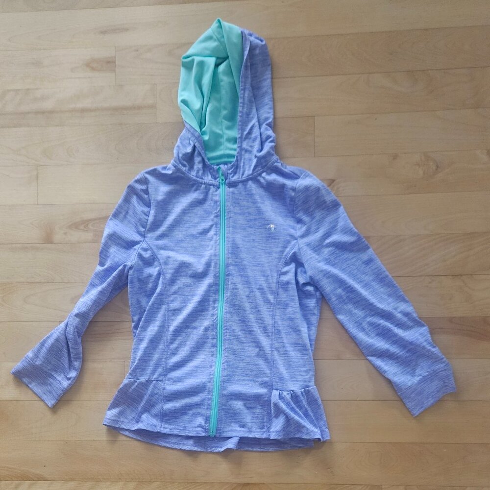 Champion XL Purple Hooded Zip Up with ruffled bottom